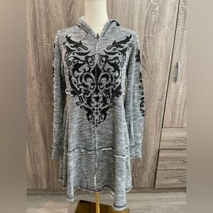 VOCAL Fleur De Lis Long Knit Y2K Top Tunic w/rhinestones. Size M